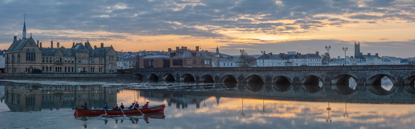 Barnstaple Sunrise with Gig Boat Panorama