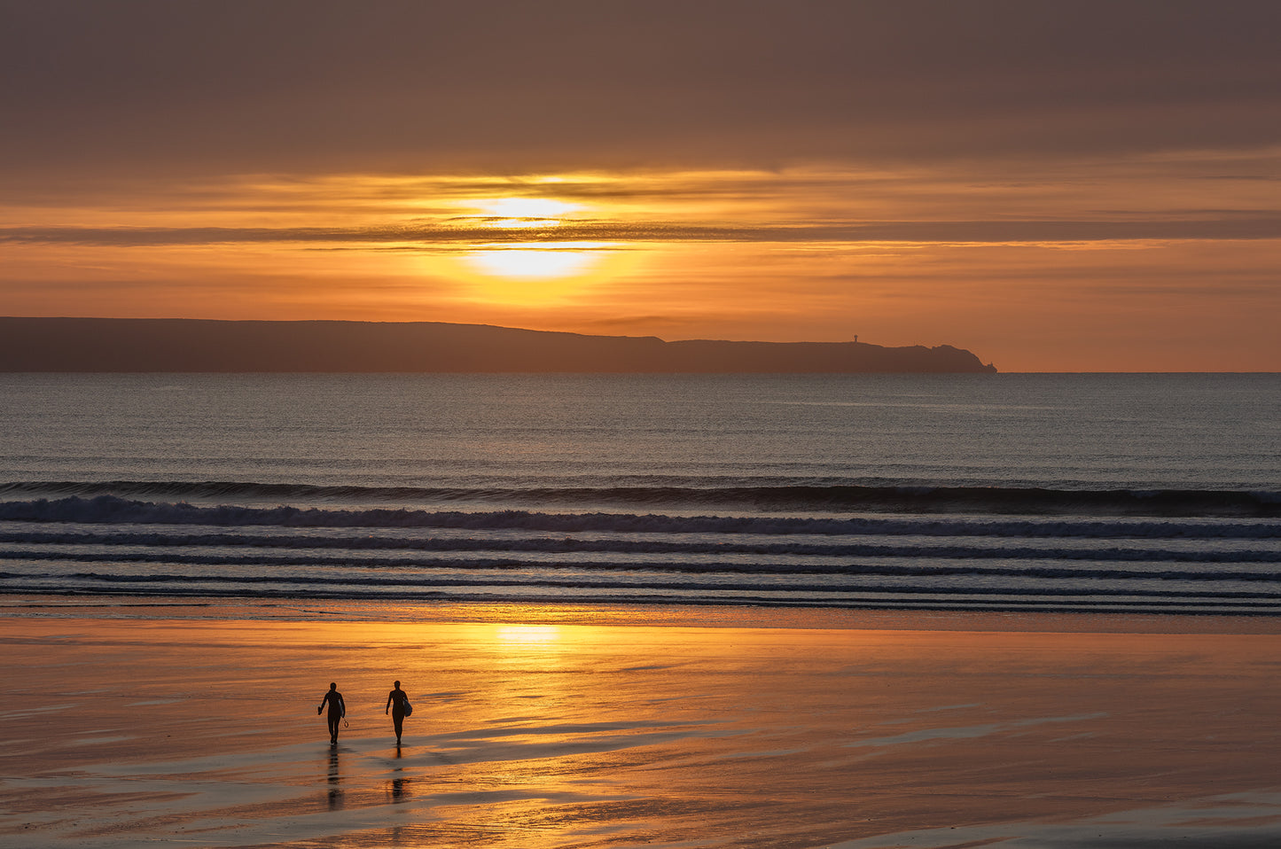 Saunton Beach Sunset with Surfers