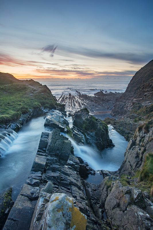 Welcombe Beach Waterfall Sunset